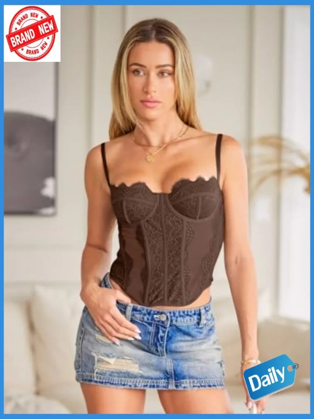 Lace Mesh Corset Crop Top Bustier Spaghetti Strap Cute Party Going Out Style